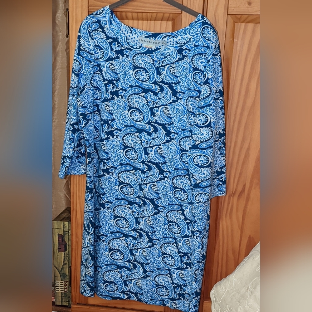 Gretchen Scott Designs Blue Paisley Shift Dress
